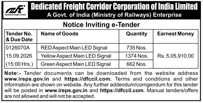 Notice Inviting E-Tender for Main LED Signal Supply by DFCCIL