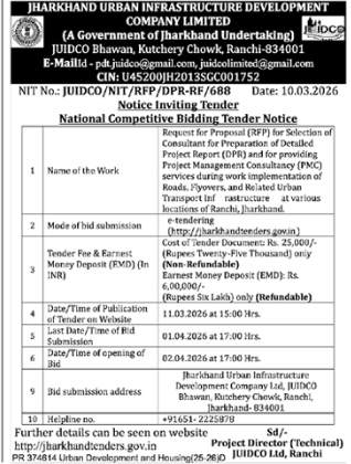Notice Inviting Tender : DPR & PMC Services