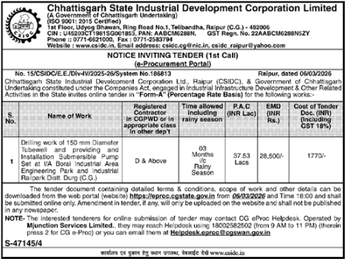 Notice Inviting Tender - Chhattisgarh State Industrial Development Corporation Limited