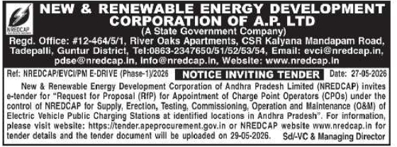 NREDCAP RfP Tender for Appointment of Electric Vehicle Charge Point Operators