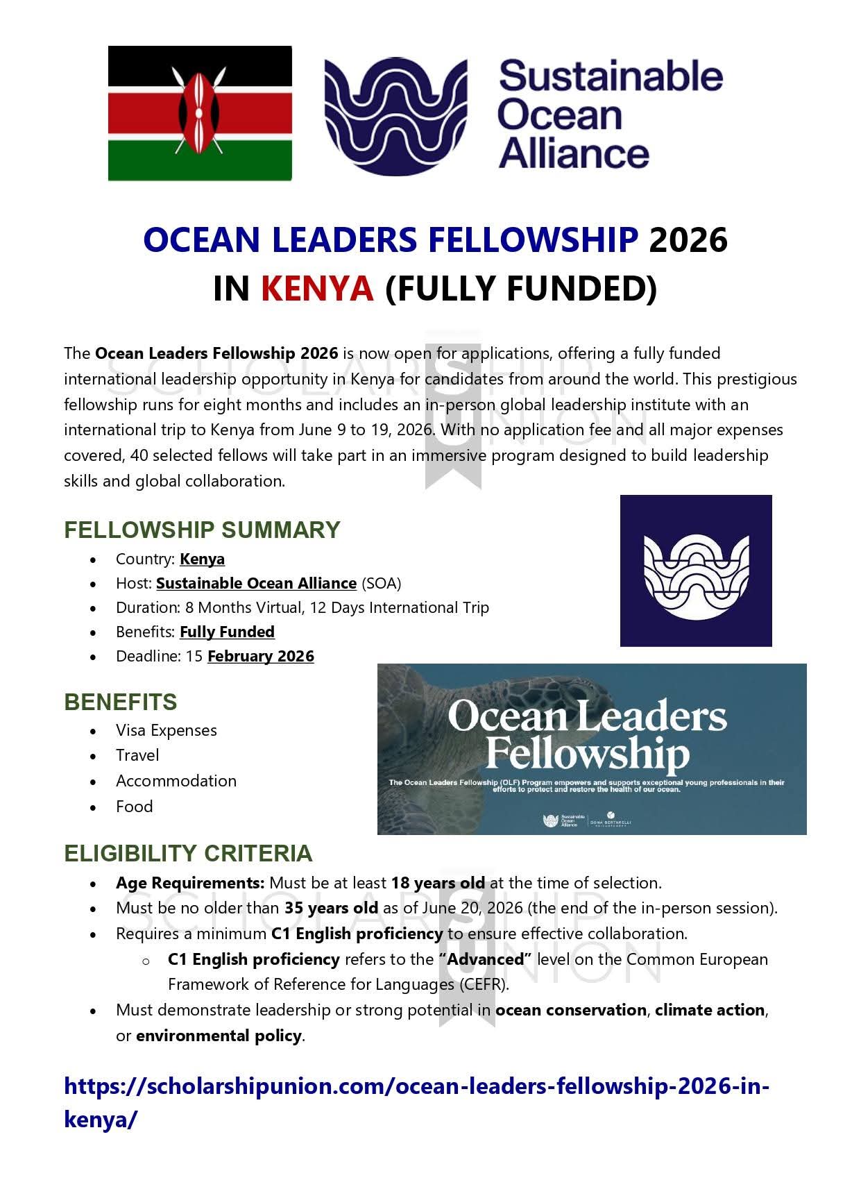 Ocean Leaders Fellowship 2026 In Kenya [FULLY FUNDED]
