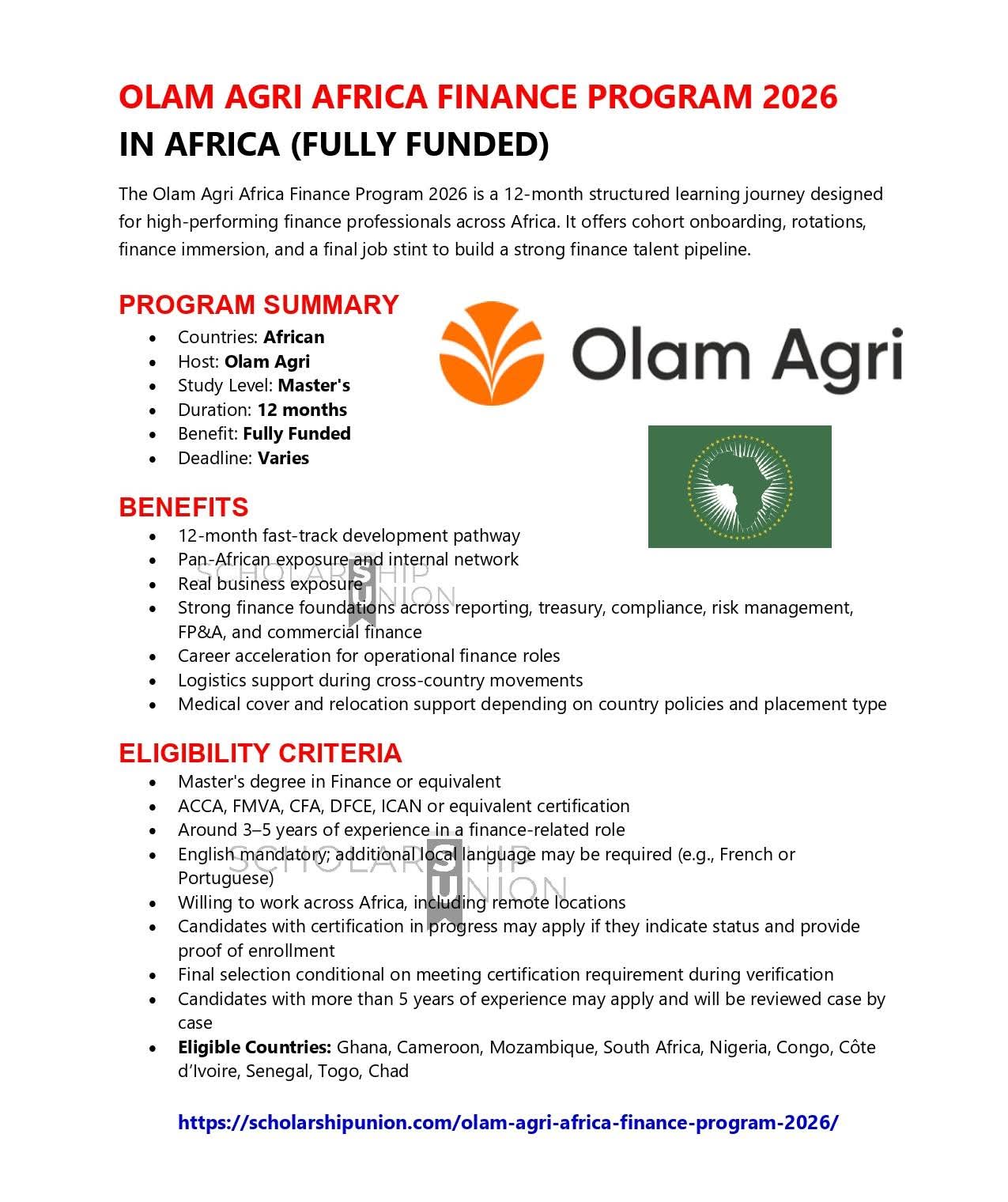 Olam Agri Africa Finance Program 2026 in Africa