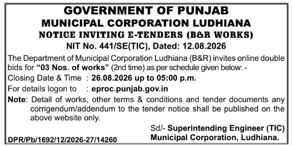 Online Double Bids for Civic Works NIT 441 by Municipal Corporation