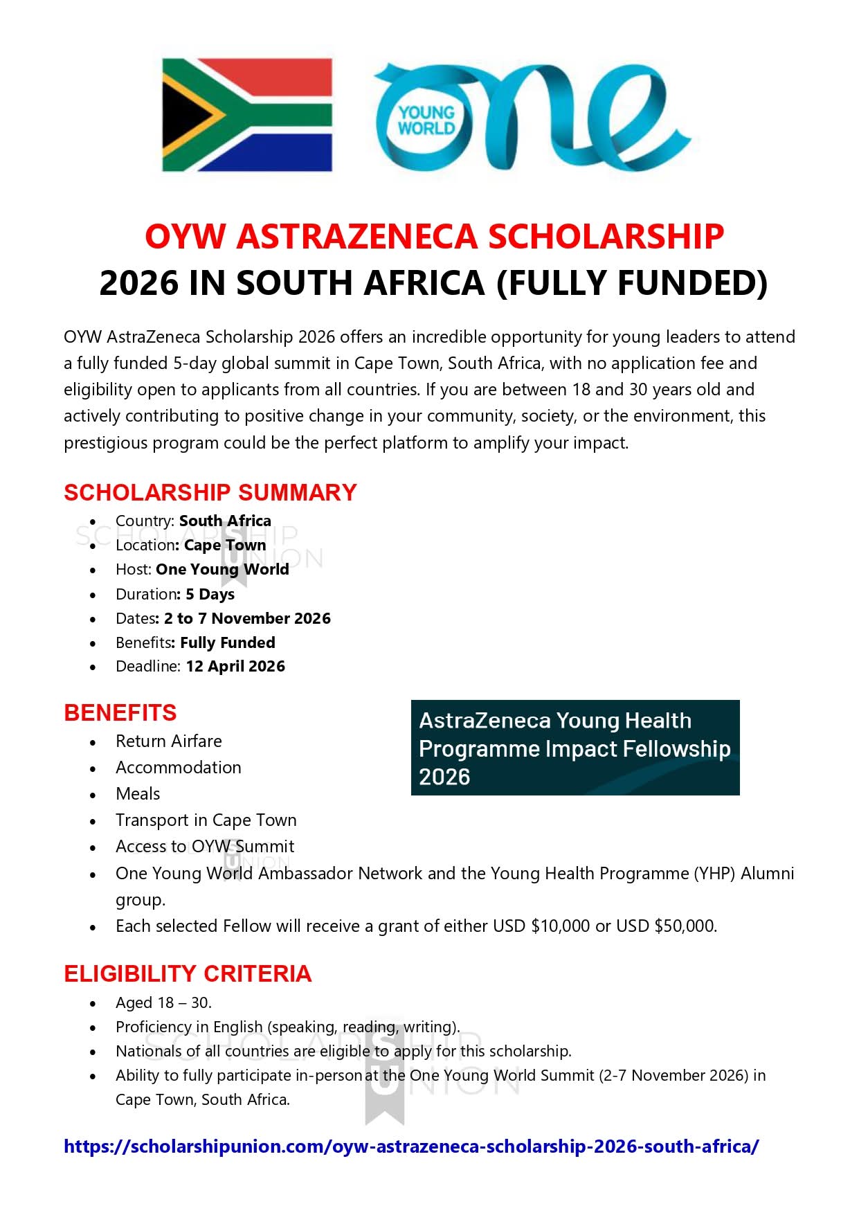 OYW AstraZeneca Scholarship 2026 in South Africa