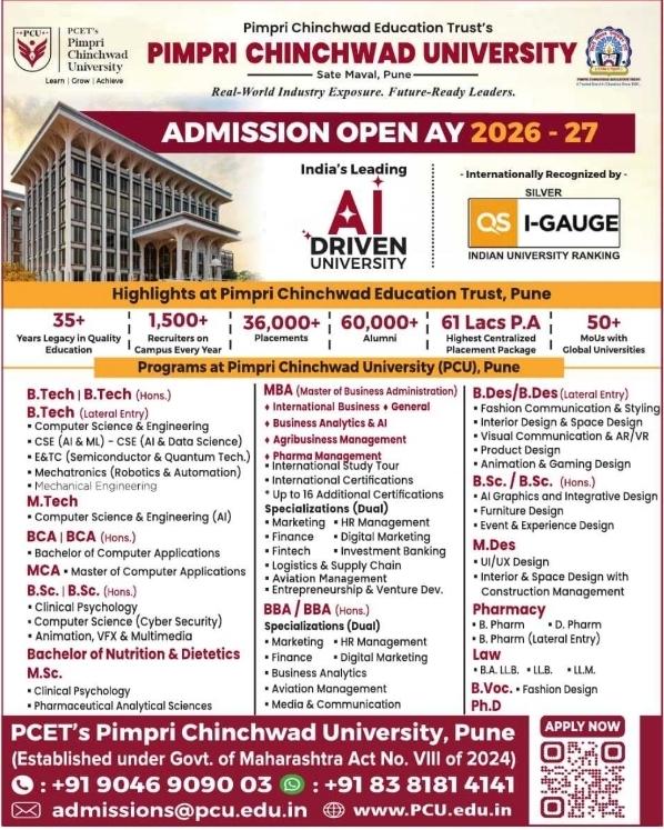 PCU Pune: AY 2026-27 Campus Admissions Open