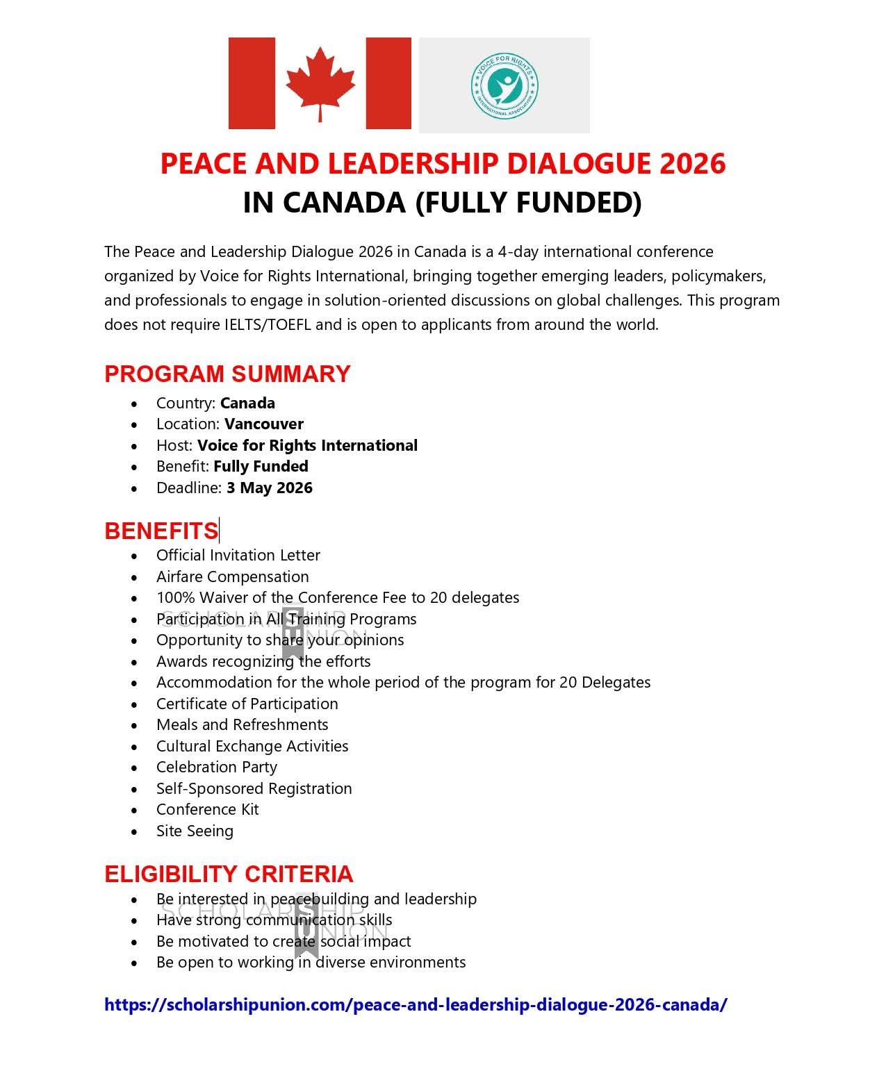Peace and Leadership Dialogue 2026 in Canada