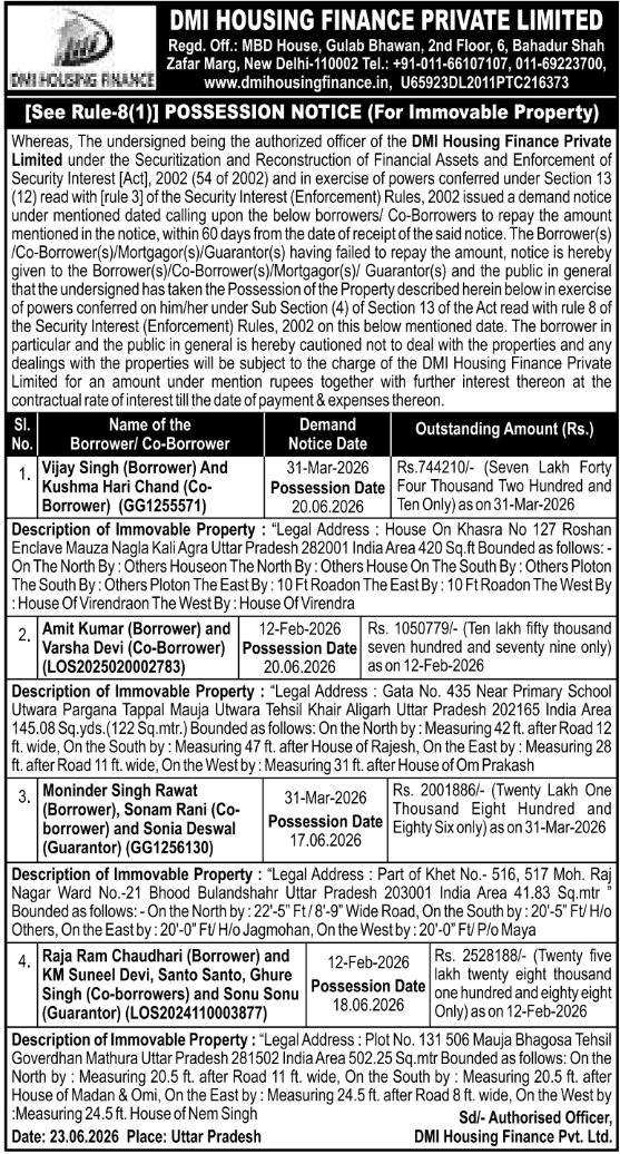 Possession Notice: DMI Housing Finance Private Limited