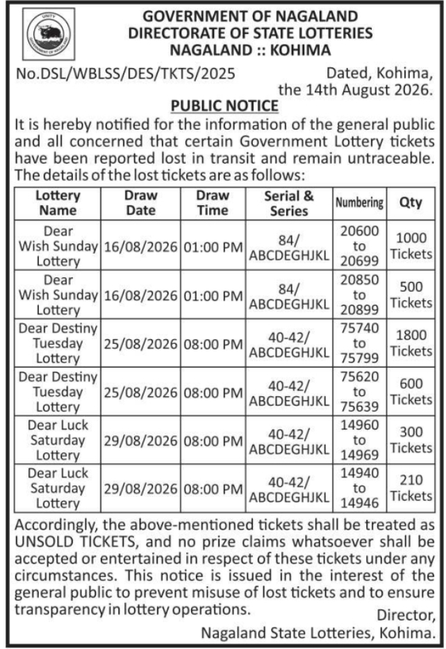 Public Notice for Untraceable Lost Transit Tickets by DSLN