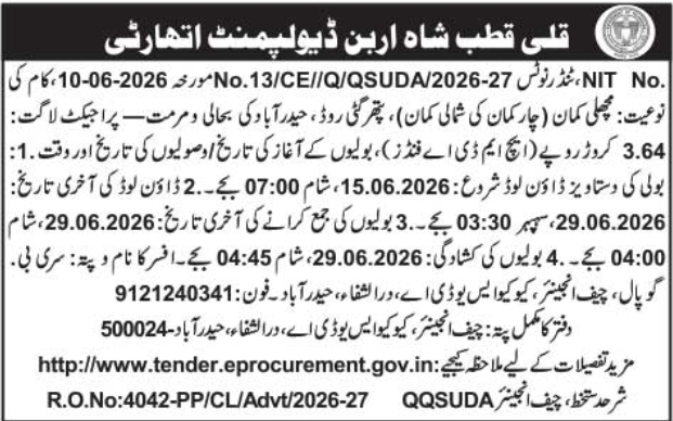 QQSUDA Charminar Kamans Restoration Tender