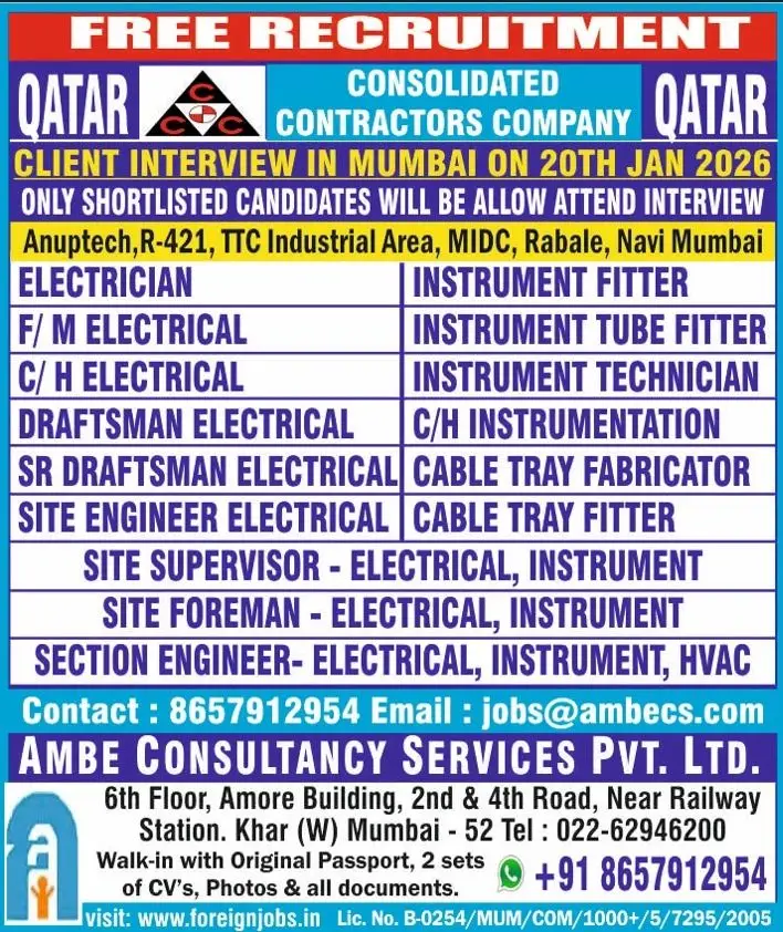 RECRUITMENT FOR CONSOLIDATED CONTRACTORS COMPANY – QATAR