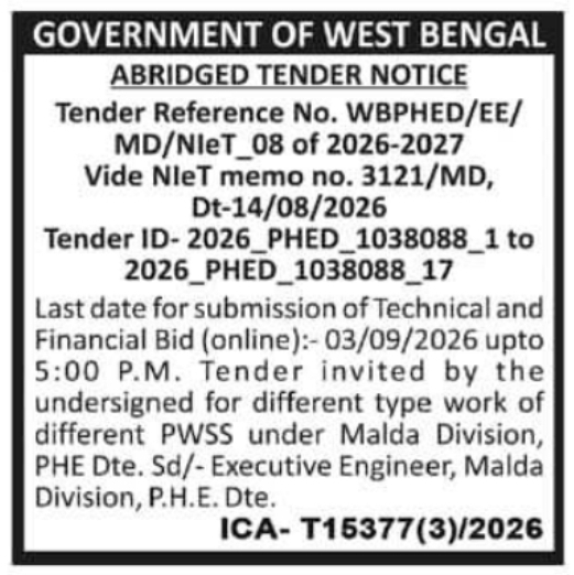 Regional Water Supply Scheme Works Tender by PHED