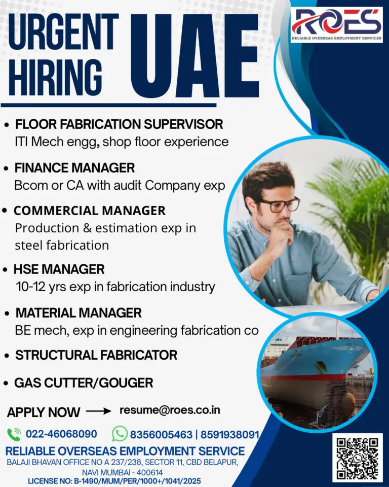 Hiring For A Reputed Fabrication & Engineering Company In UAE
