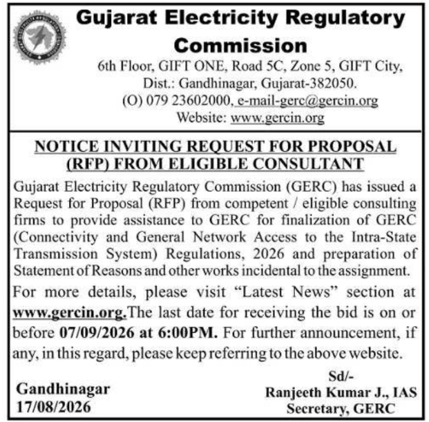 Request for Proposal for Consulting Assistance on Intra-State Transmission Regulations by GERC