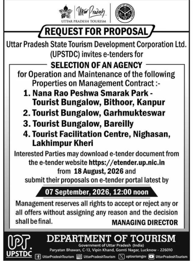 Request for Proposal for Operation and Maintenance of Tourism Properties by UPSTDC