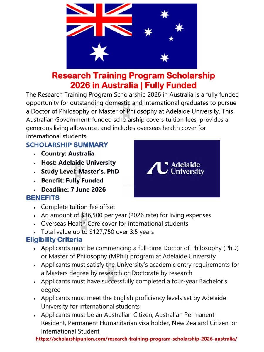 Research Training Program Scholarship 2026 in Australia