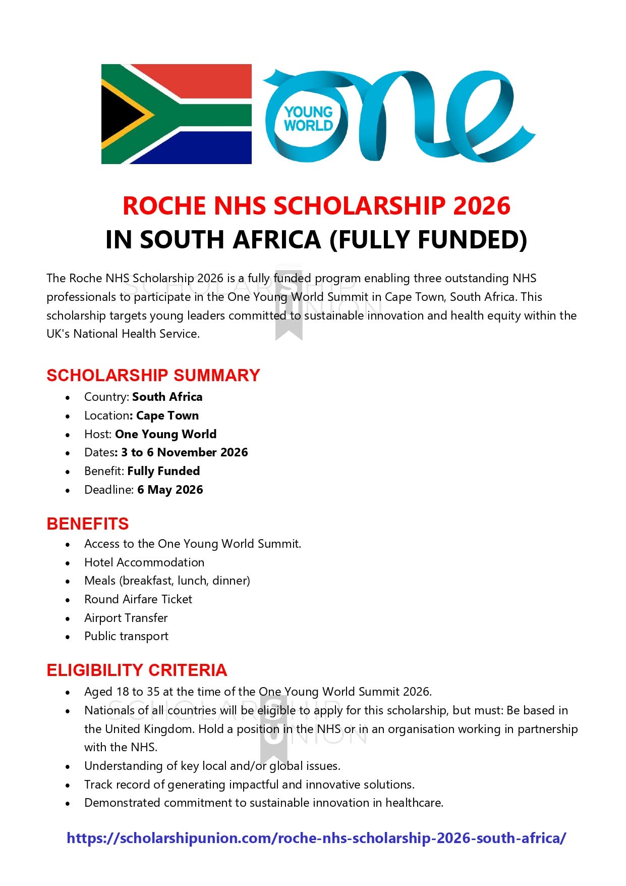 Roche NHS Scholarship 2026 in South Africa