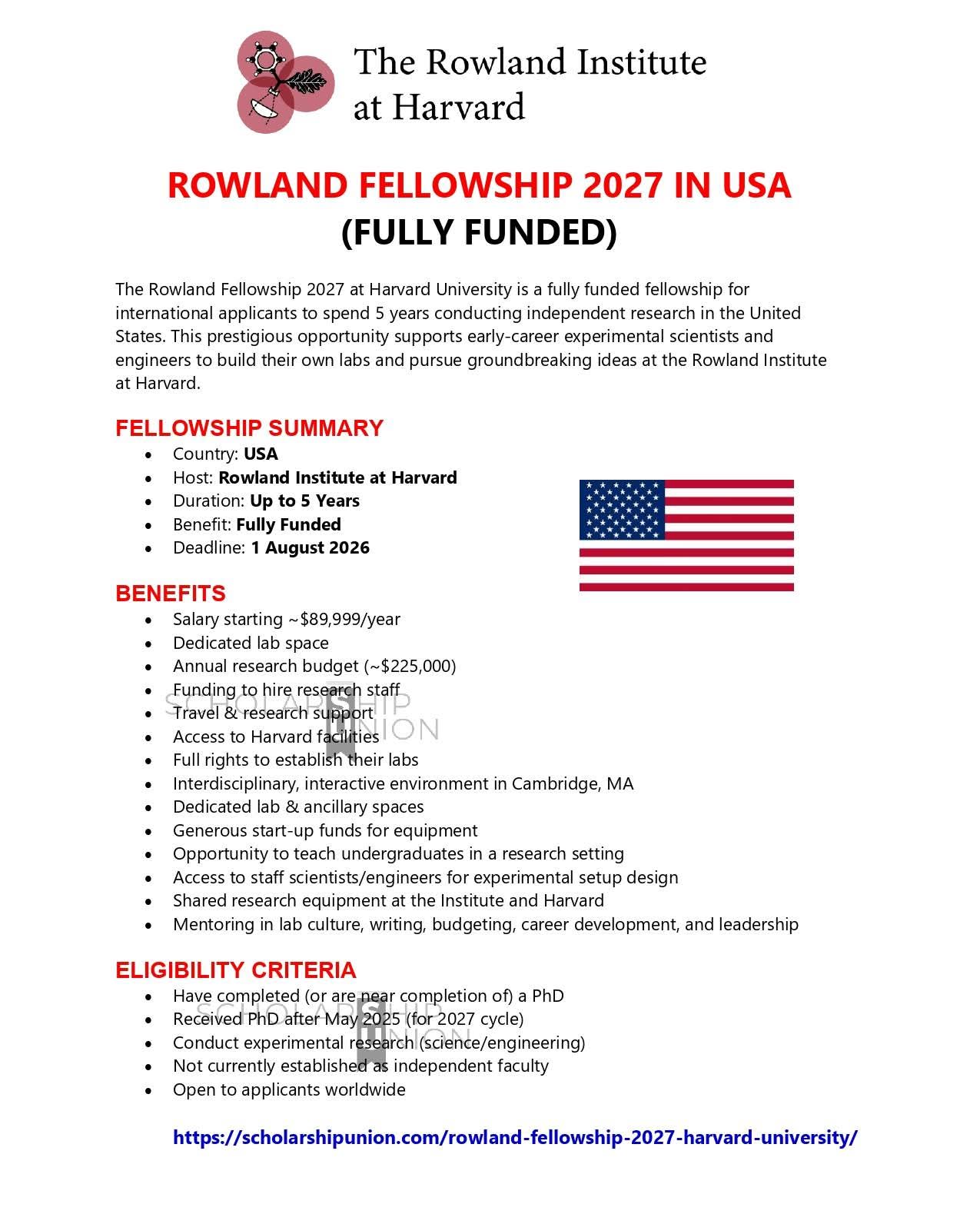 Rowland Fellowship 2027 in USA