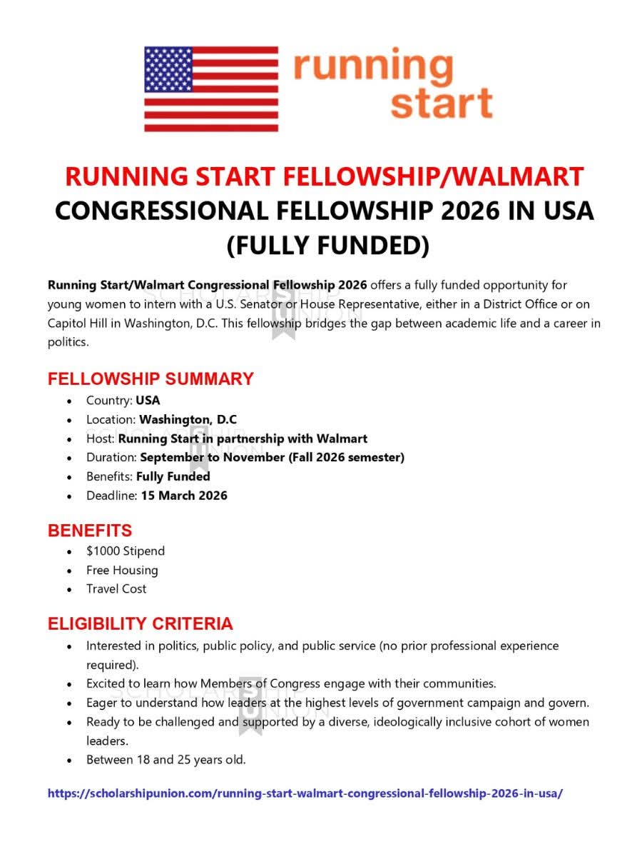 Running Start/Walmart Congressional Fellowship 2026 In USA