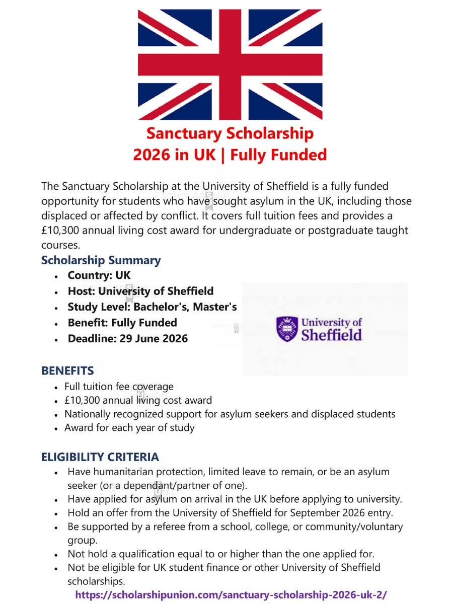 Sanctuary Scholarship 2026 in UK