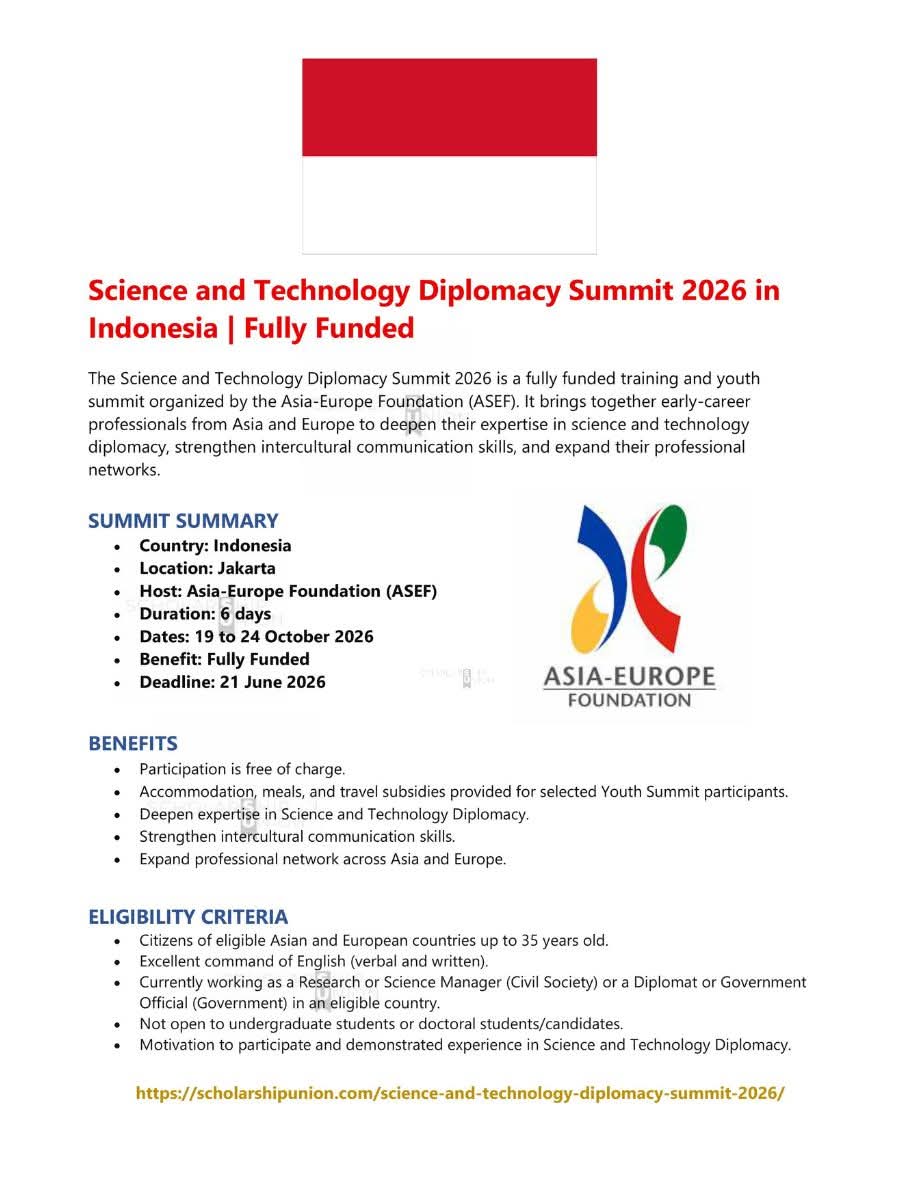 Science and Technology Diplomacy Summit 2026 in Indonesia