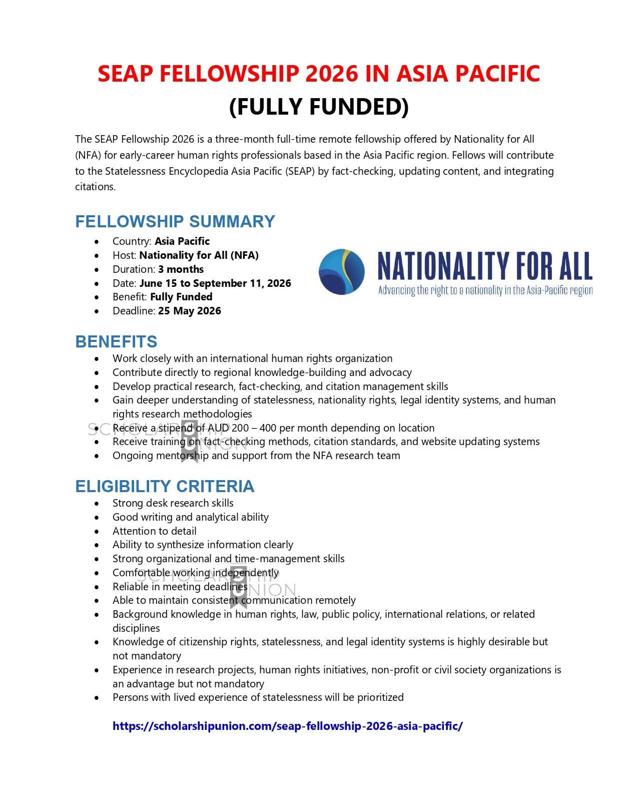 SEAP Fellowship 2026 in Asia Pacific