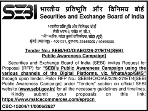 SEBI Digital Public Awareness Tender 2026-27
