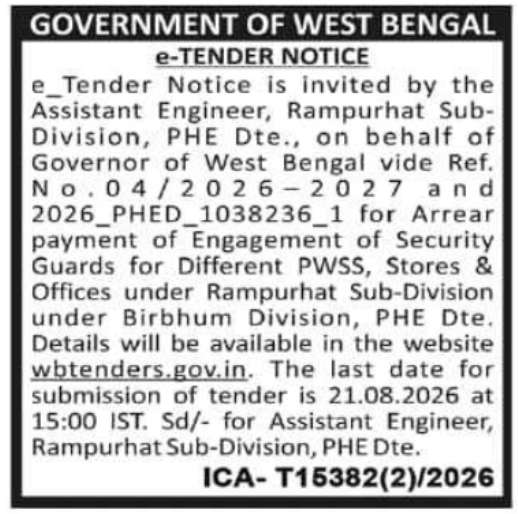 Security Guard Arrear Payment and Engagement Tender by PHED