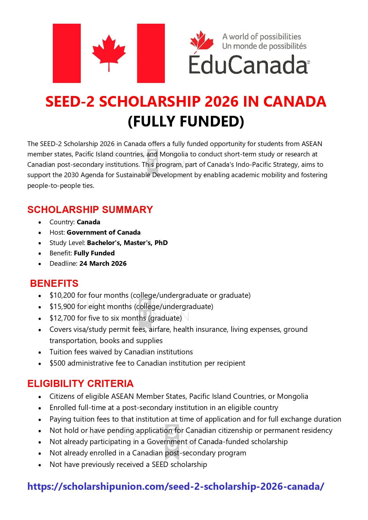 SEED-2 Scholarship 2026 in Canada