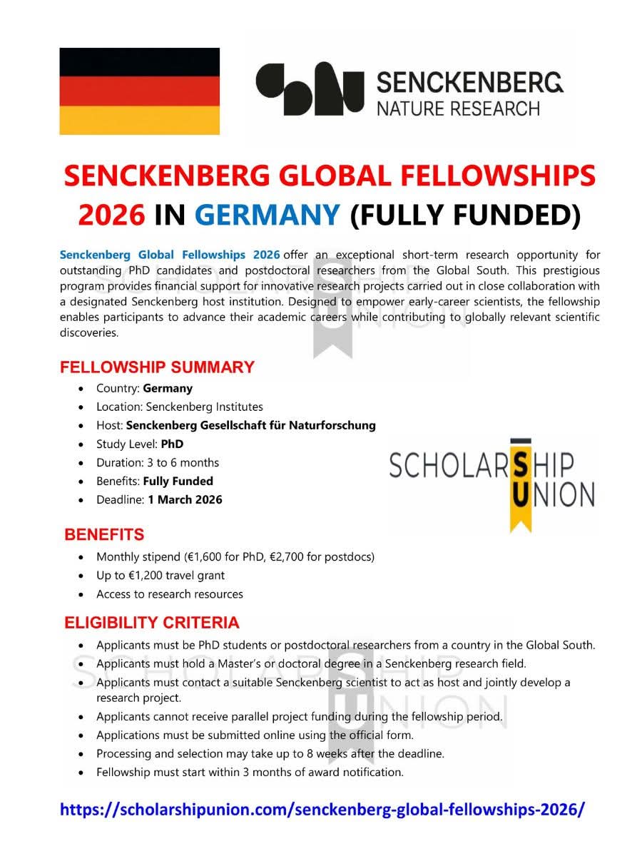 Senckenberg Global Fellowships 2026 in Germany