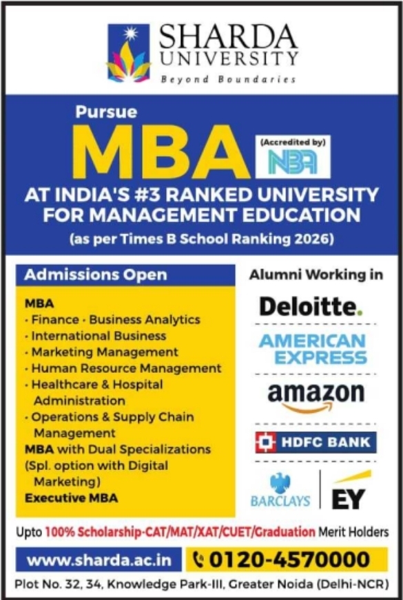 Sharda University NBA-Accredited MBA Program Admissions Open