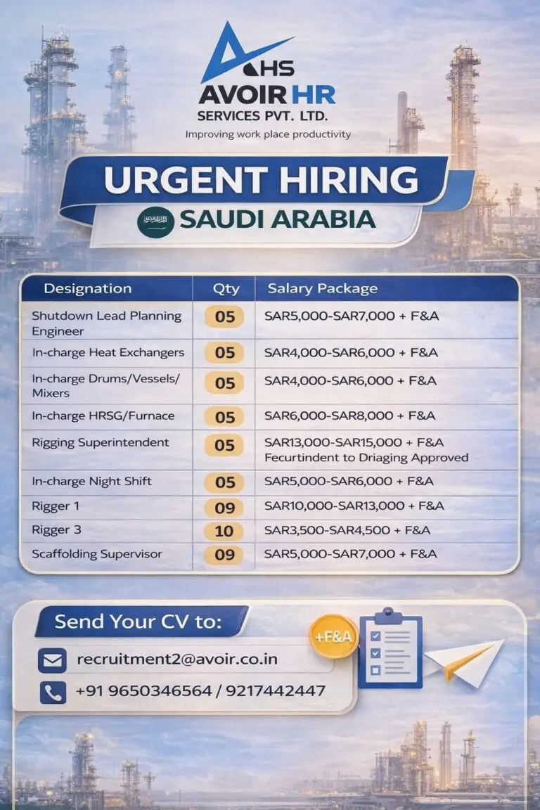 SHUTDOWN PROJECT - JOBS IN SAUDI ARABIA