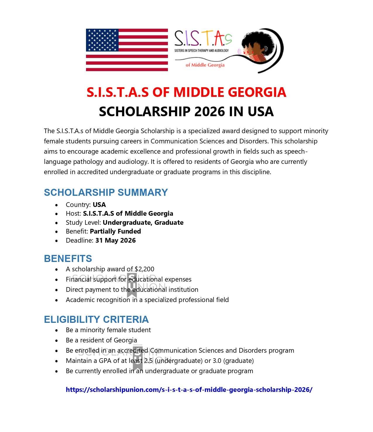 S.I.S.T.A.s of Middle Georgia Scholarship 2026 in USA