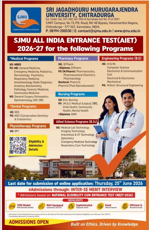 SJMU Chitradurga: Admissions Open 2026-27