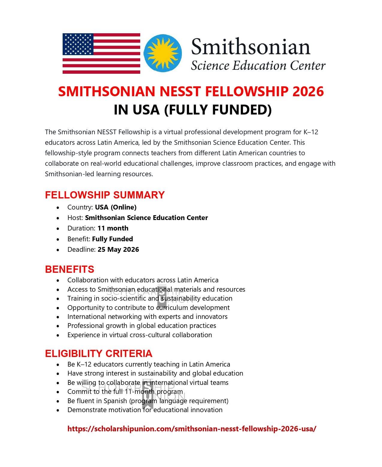 Smithsonian NESST Fellowship 2026 in USA
