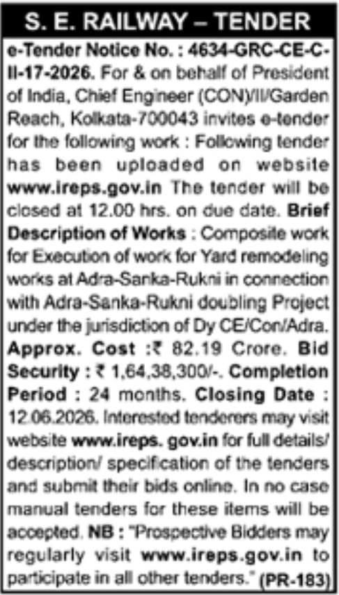 South Eastern Railway e-Tender 2026