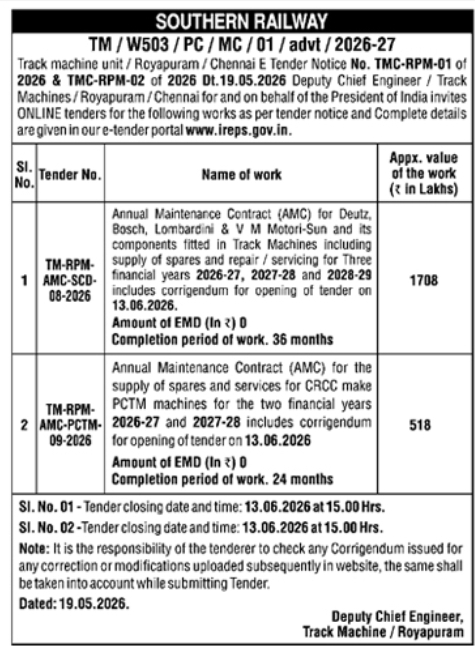Southern Railway Track Machine AMC E-Tenders