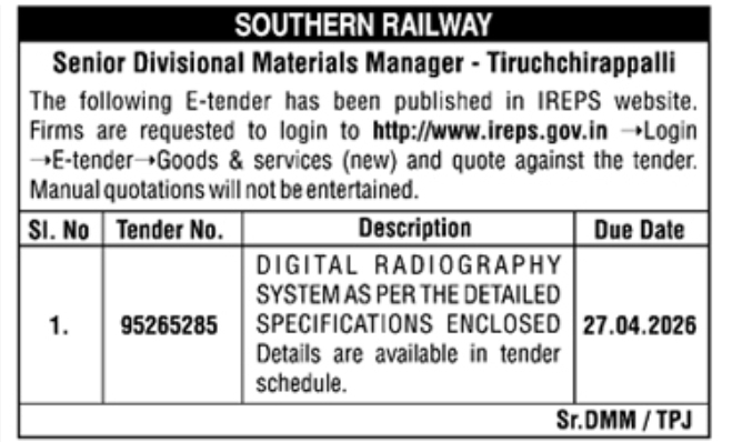 Southern Railway's  E-Tender Notice