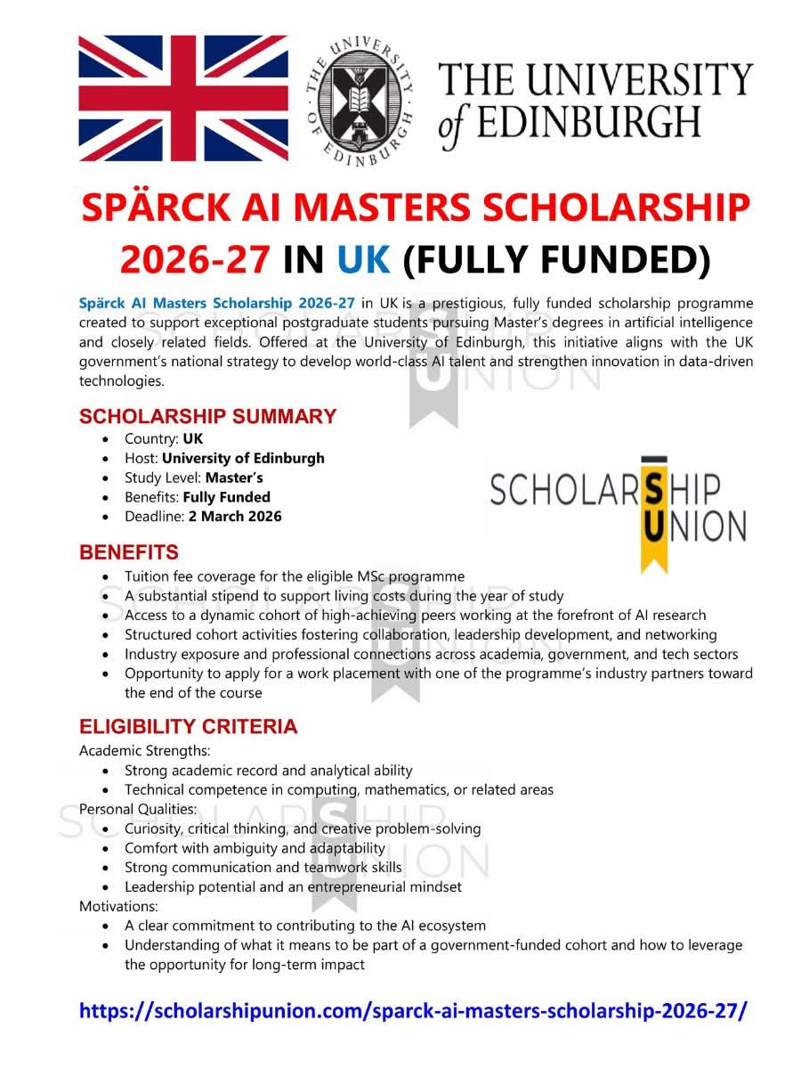 Sparck AI Masters Scholarship 2026–27 in UK