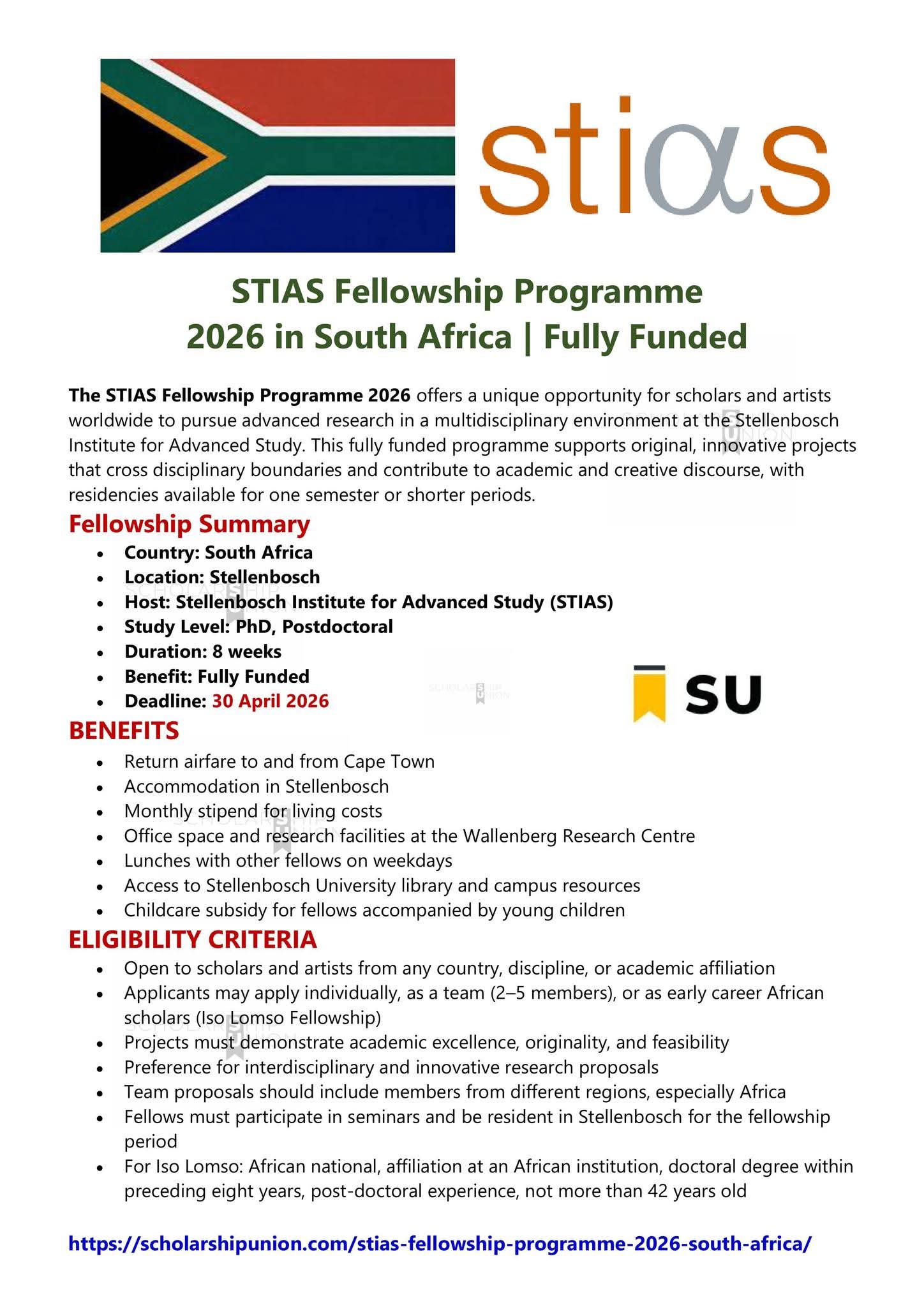 STIAS Fellowship Programme 2026 in South Africa