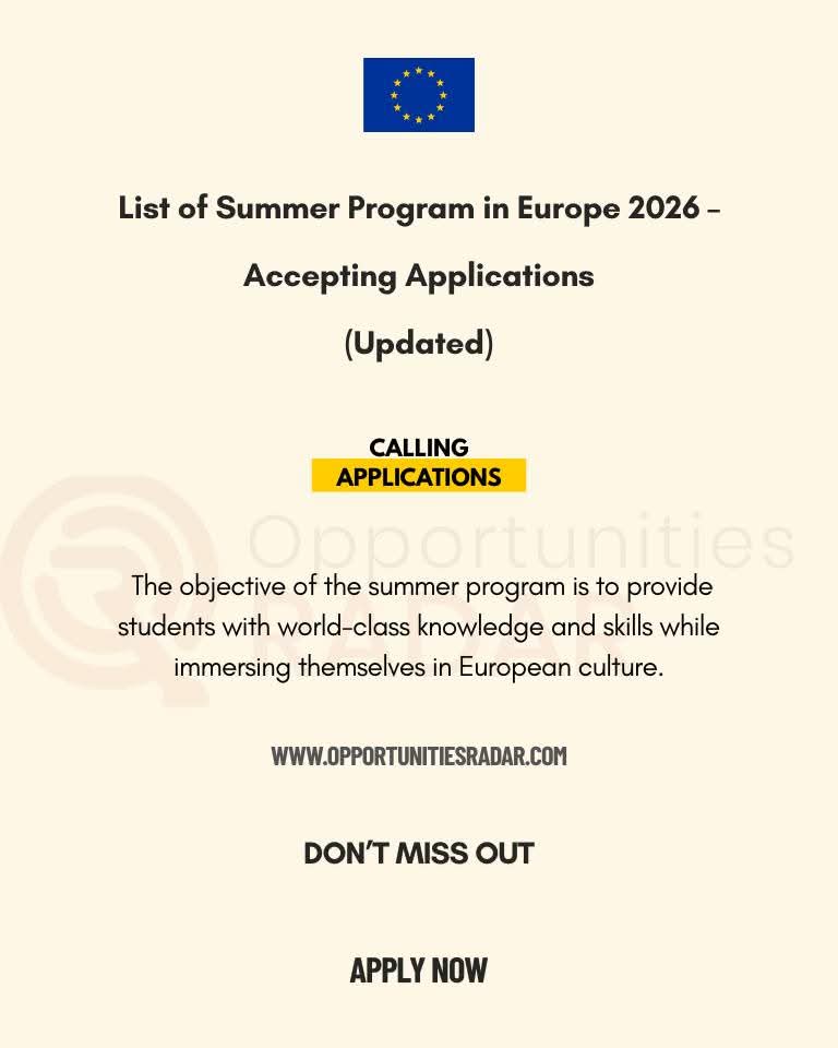 SUMMER PROGRAMS IN EUROPE 🇪🇺 2026 (FULLY FUNDED)