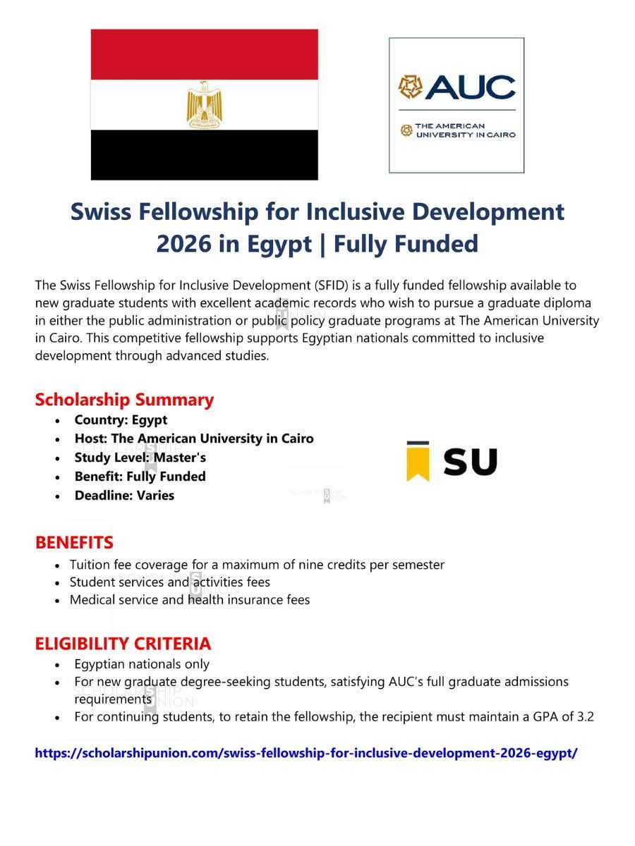 Swiss Fellowship for Inclusive Development 2026 in Egypt