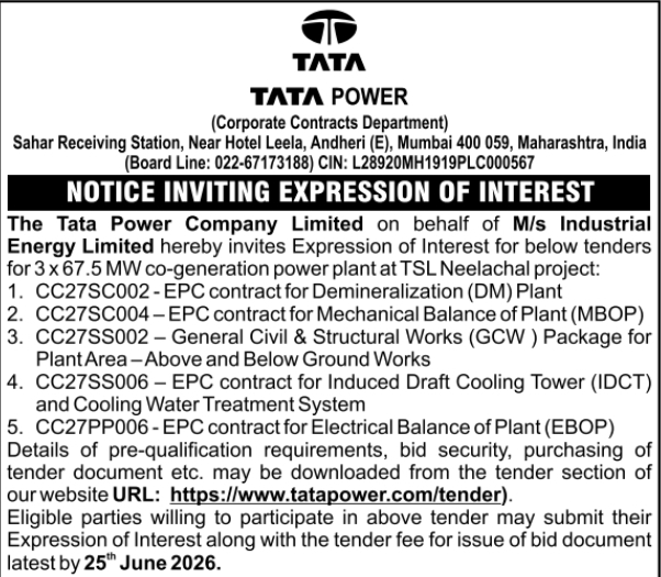 Tata Power: EOI Notification for TSL Neelachal Power Plant