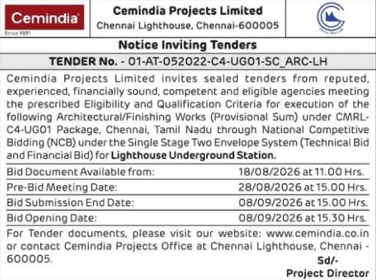 Tender for Lighthouse Underground Station Finishing Works by Cemindia