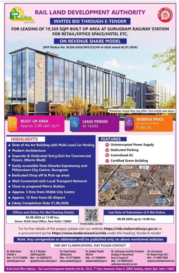 Tender Notice: Gurugram Railway Station Commercial Leasing