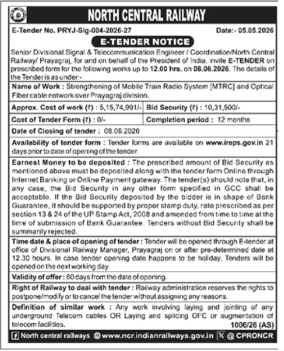 Tender Notice: North Central Railway Network Strengthening
