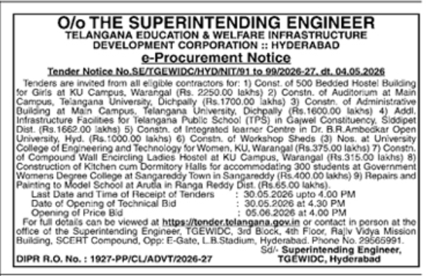 TGEWIDC Tender Notice: Infrastructure Construction for Educational Institutions
