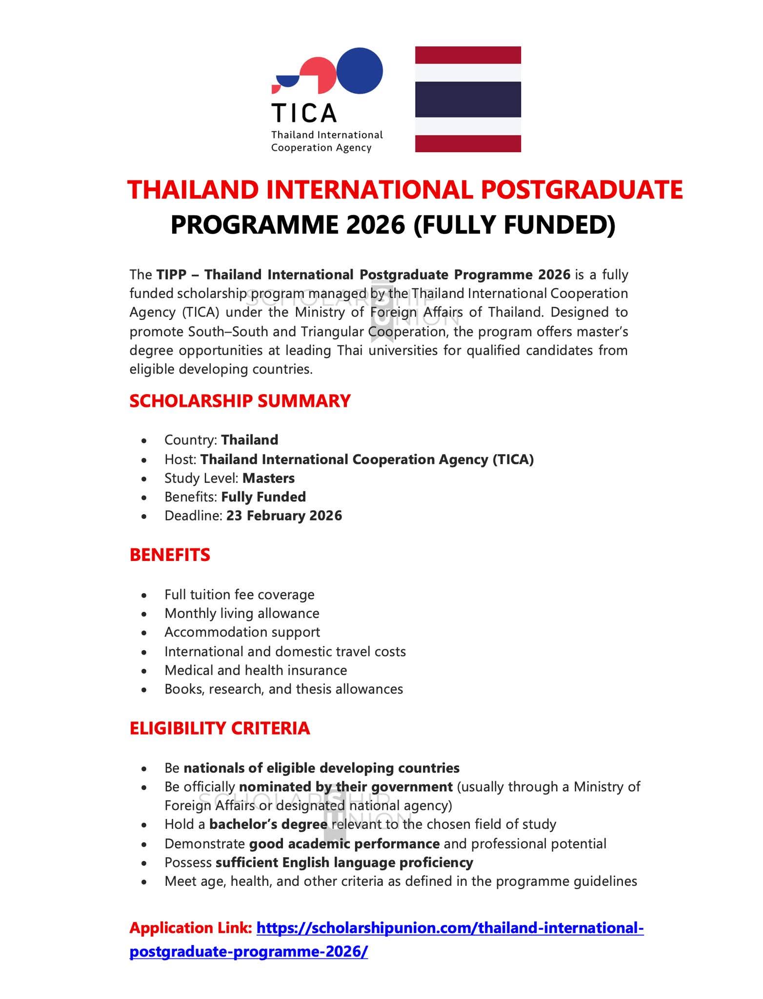 THAILAND INTERNATIONAL POSTGRADUATE PROGRAMME 2026