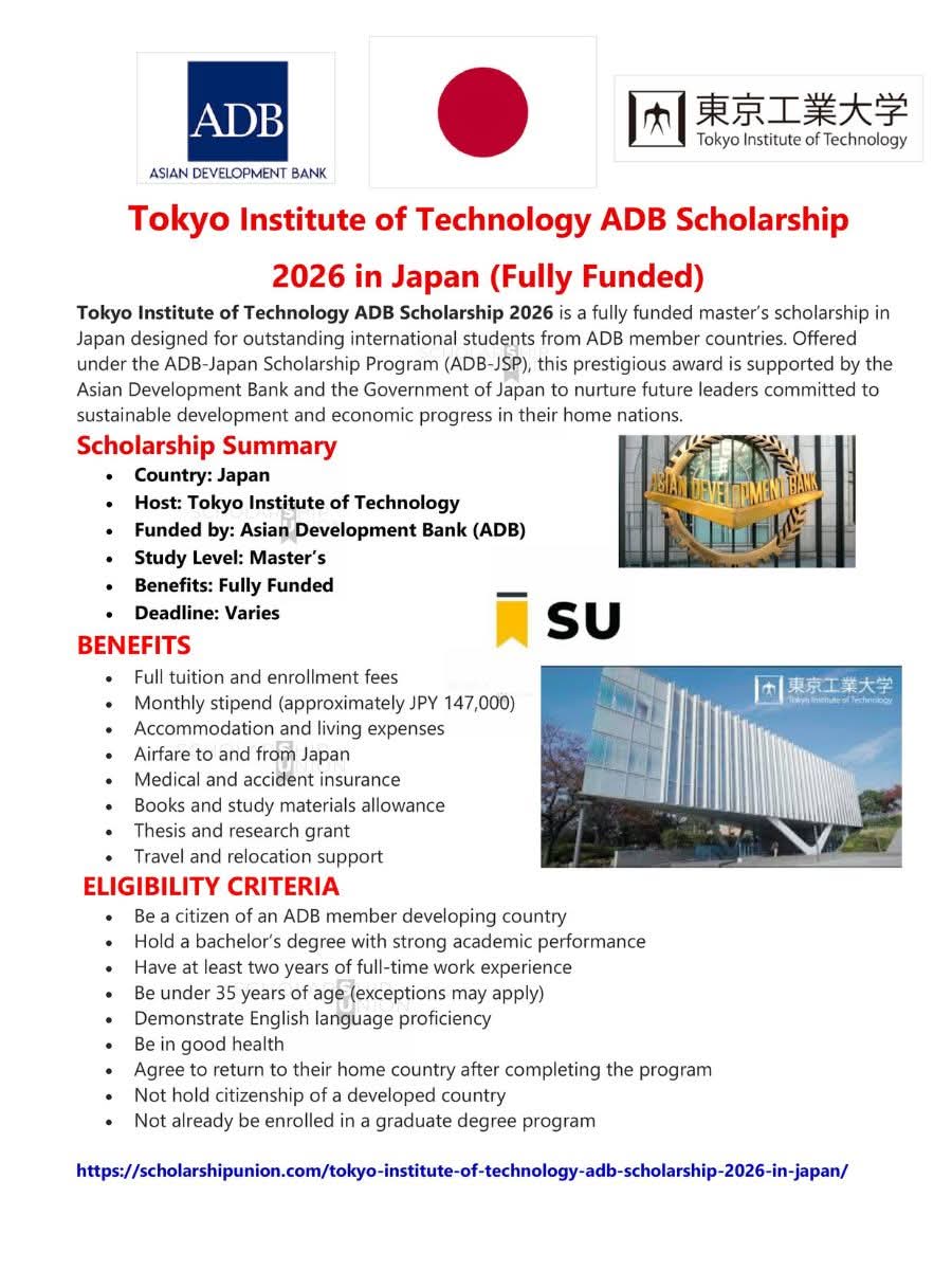 Tokyo Institute of Technology ADB Scholarship 2026 In Japan