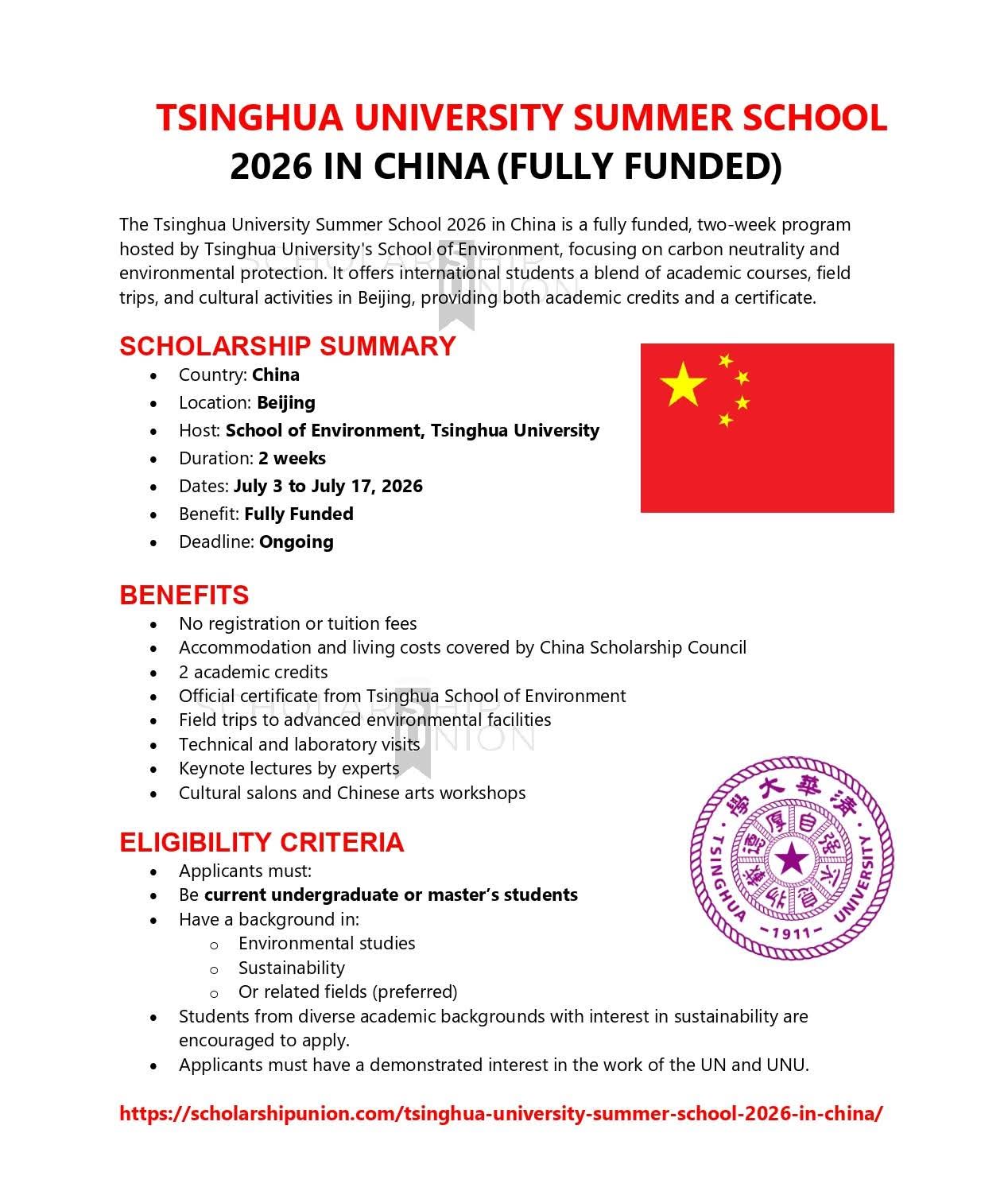 Tsinghua University Summer School 2026 in China