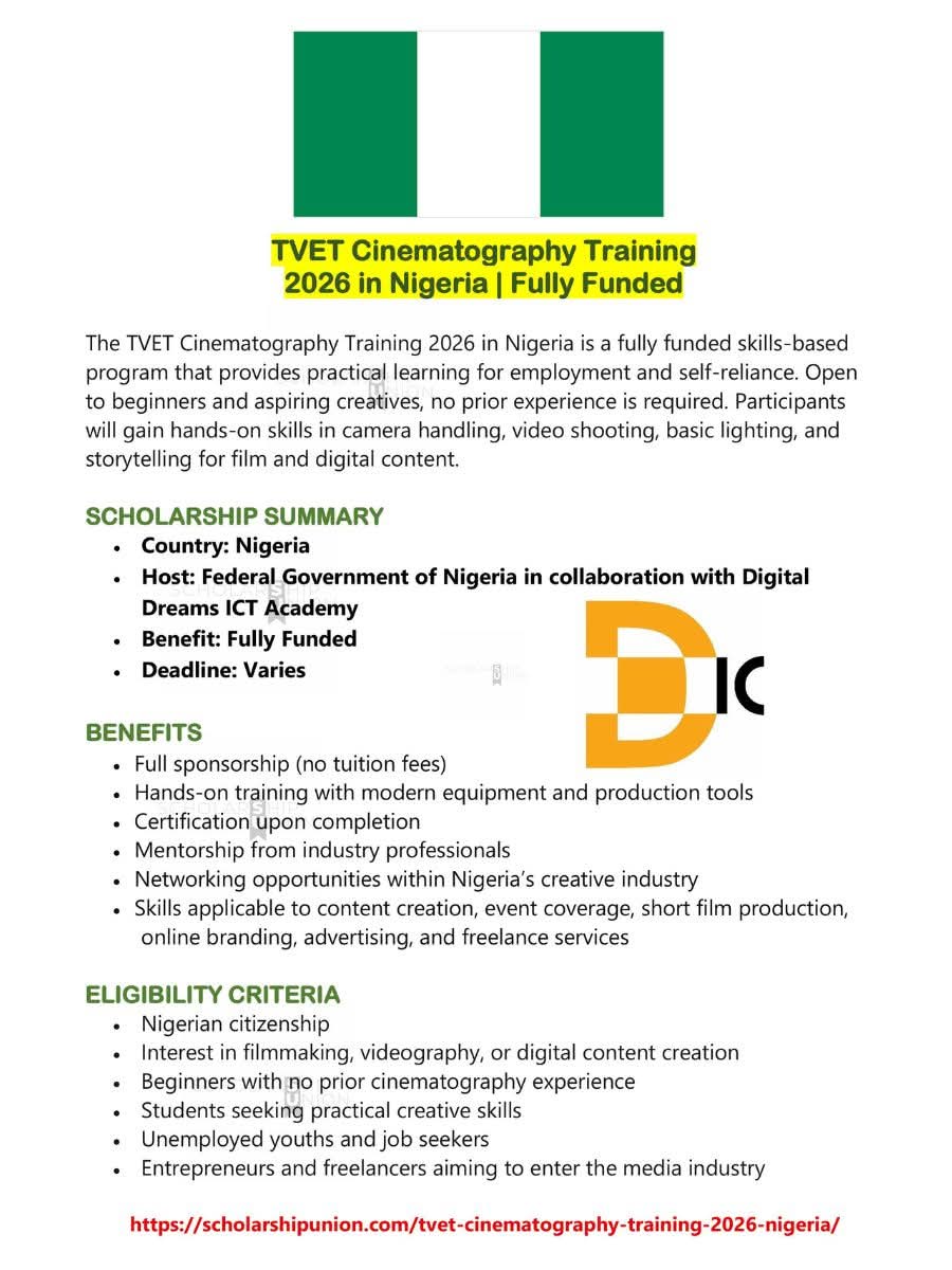 TVET Cinematography Training 2026 in Nigeria